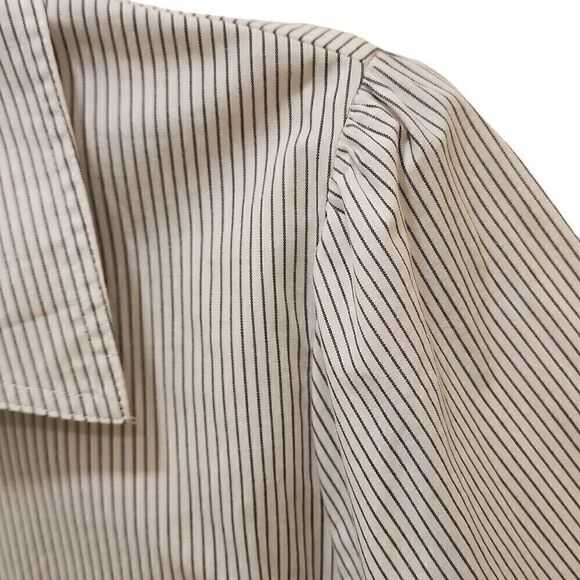 AB Studio Striped Button Front Blouse Woven Watch Pattern Women's Size XL Cotton - Picture 8 of 11